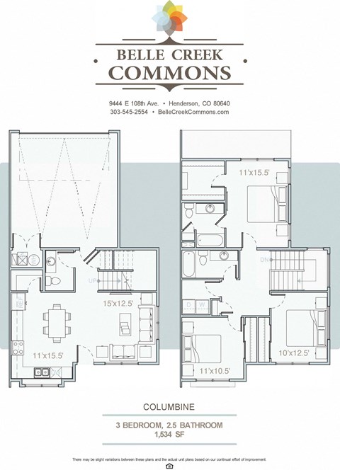 Columbine Floorplan with 1534 square feet at Belle Creek Commons, Colorado